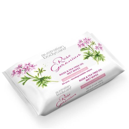 Våtservetter till vuxna med rose geranium & tea tree oil 24 st. - Tvättar bort orenheter