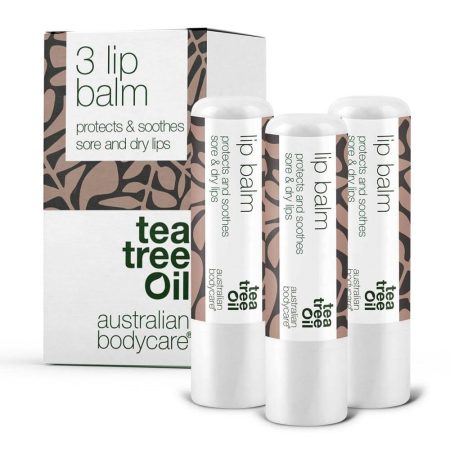 Läppbalsam för vård av torra läppar - Tre stycken Lip balm med tea tree oil för torra läppar och vård av förkylningssår